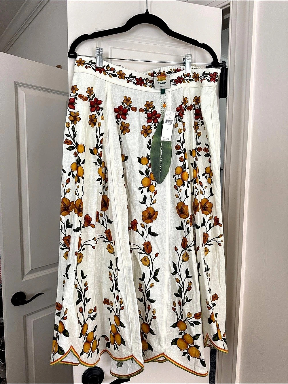 Farm Rio Lemon Bouquet Printed Linen-Blend Midi Skirt Floral Midi Skirt in White